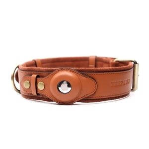 Keepaws Leather Apple AirTag Collar Size M Brown Cognac
